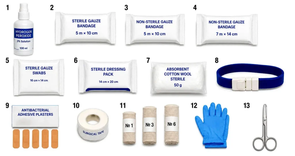 Contents of the first aid kit